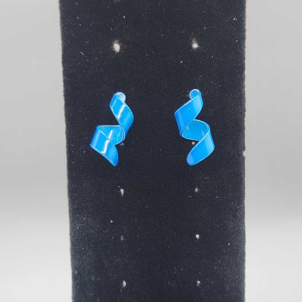 Bright Blue Spiral Curlicue Stud Earrings 1" Length Fashion Jewelry Swirl Studs